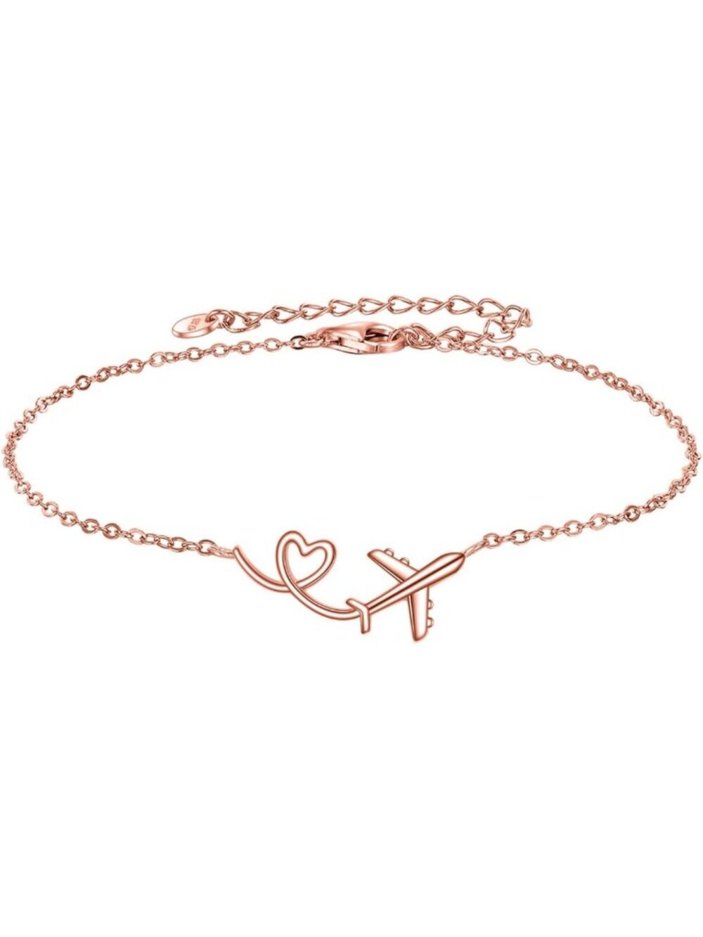 Sterling Silver Airplane Bracelet | Heart Design Jewelry Gift for Him & Her